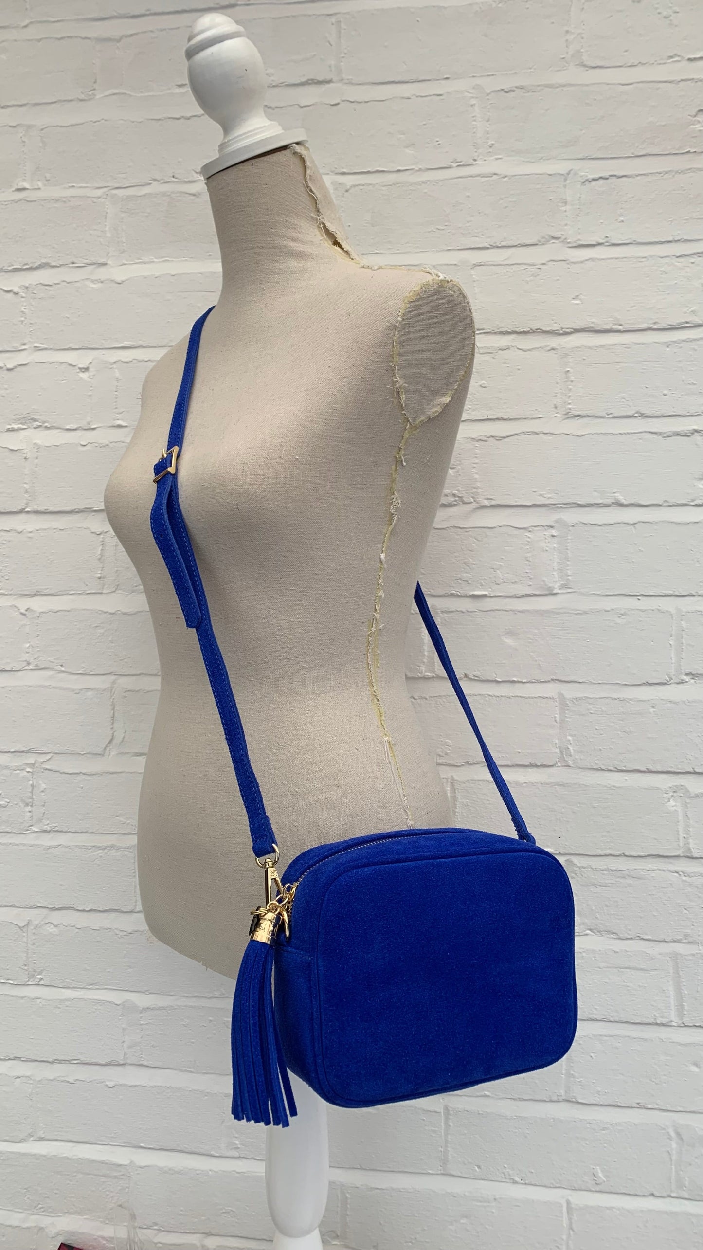 Royal Blue Suede Crossbody Bag With Tassel - Jean STUDIO TEW