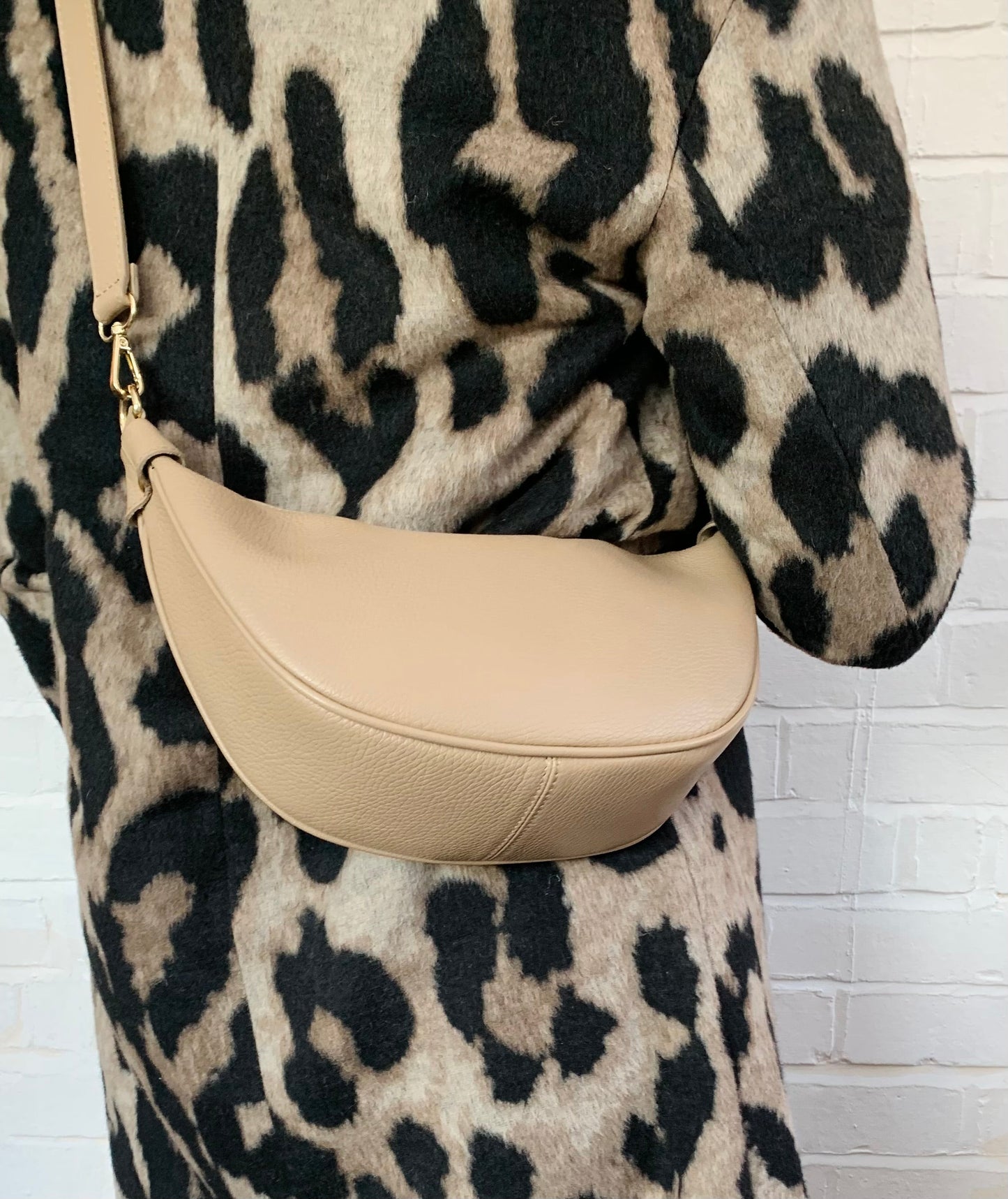 Pale Taupe Leather Moon Bag - Brooke STUDIO TEW