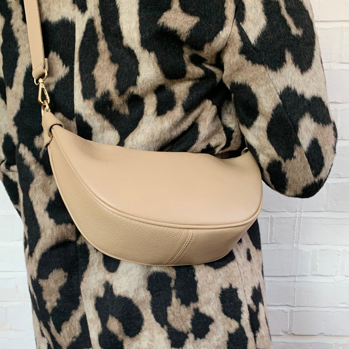 Pale Taupe Leather Moon Bag - Brooke STUDIO TEW