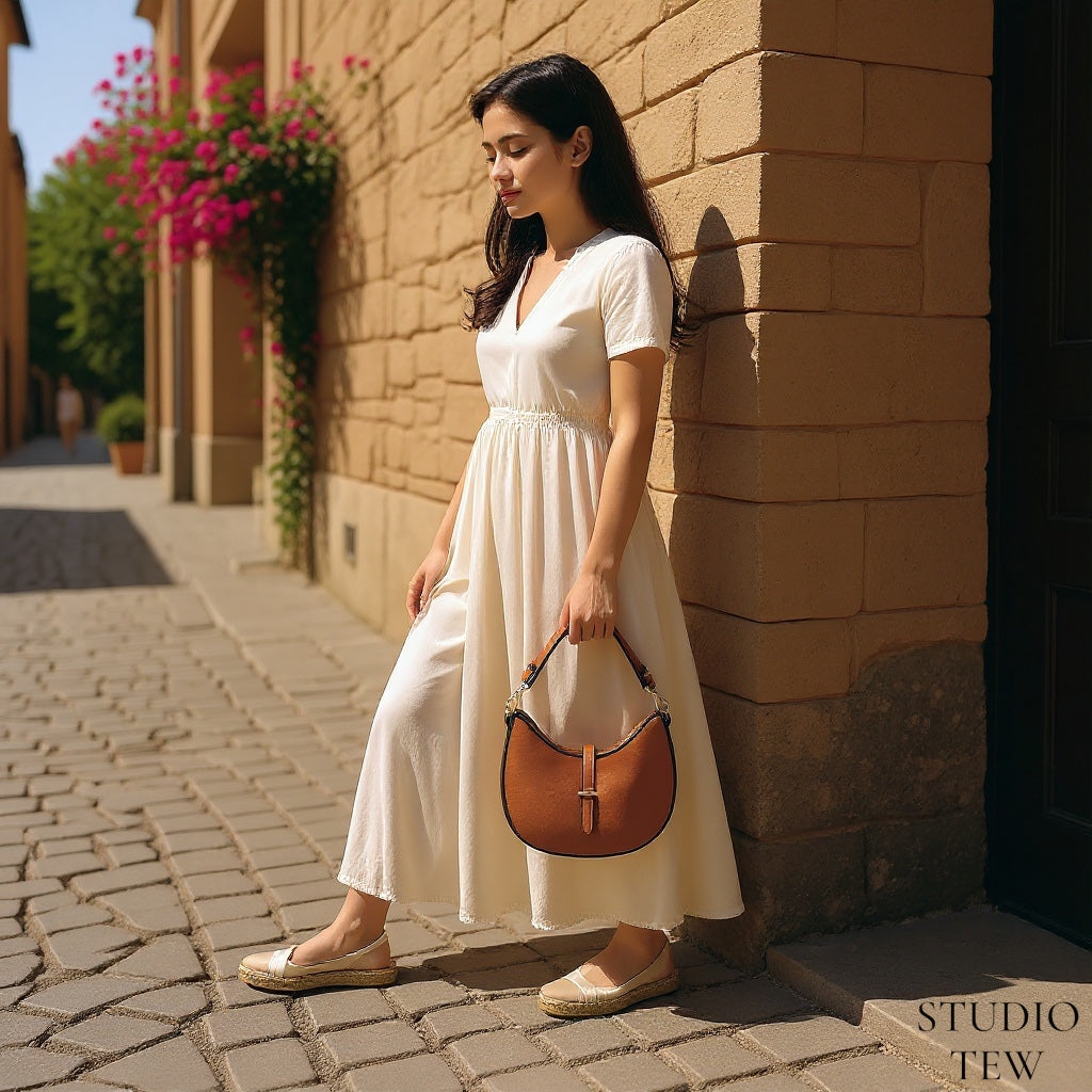 Tan Crescent Shaped Leather Bag - The Francie Bag
