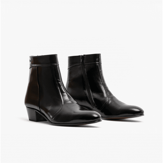 Club Cubano EMMANUEL Mens Smooth Leather Cuban Heel Boots Black