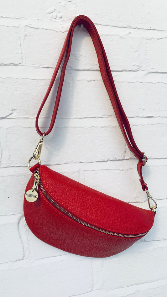 Red Leather Bum Bag - Aurora STUDIO TEW