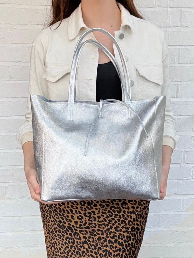 Silver Spacious Shoulder Bag - Abbie