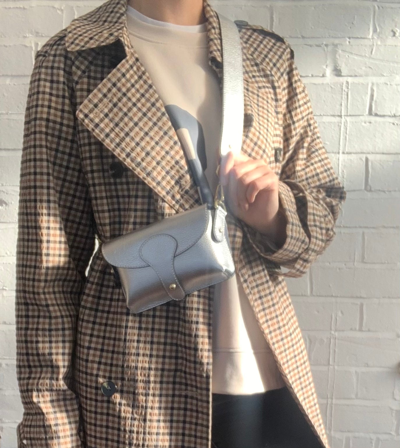 Silver Leather Compact Crossbody Bag - Vogue STUDIO TEW
