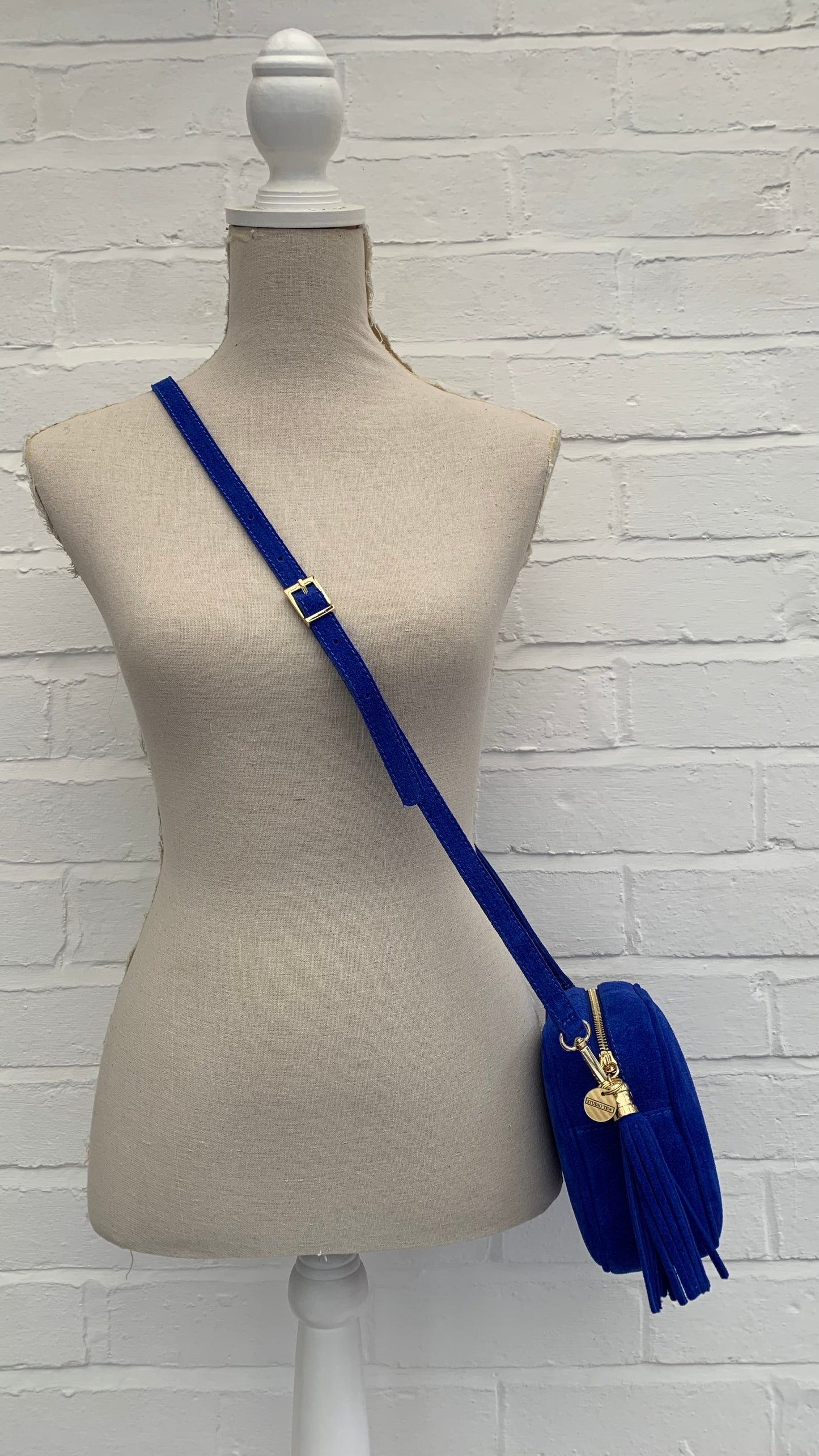 Royal Blue Suede Crossbody Bag With Tassel - Jean STUDIO TEW