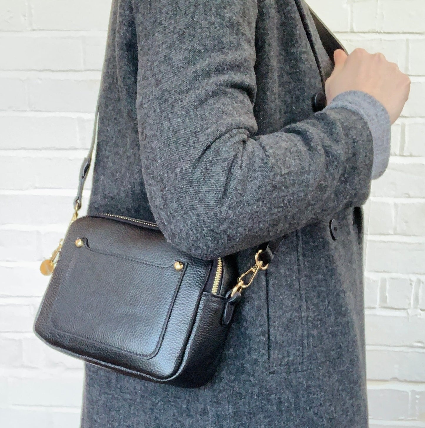 Black Leather Double Zip Bag - Victoria STUDIO TEW