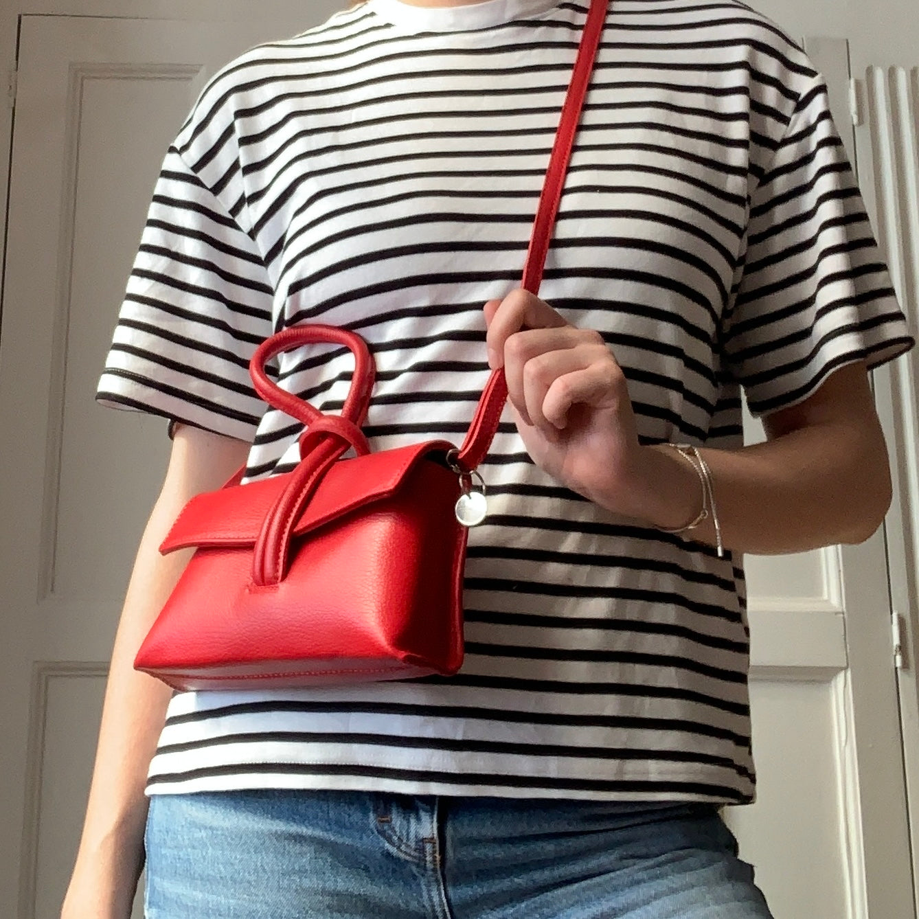 Red Leather Loop Handle Bag - Claris STUDIO TEW