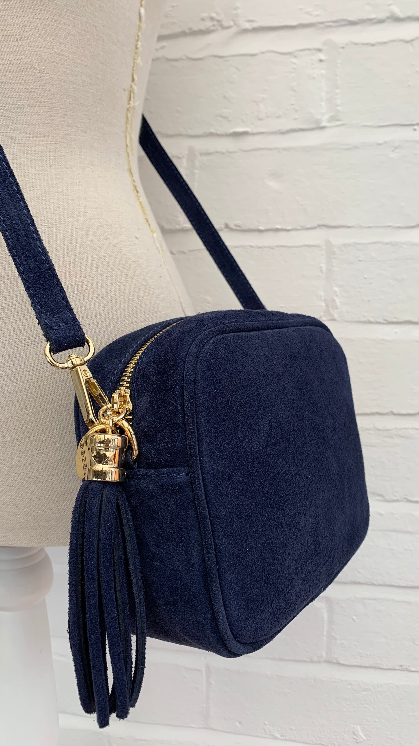 Navy Suede Crossbody Bag With Tassel - Jean STUDIO TEW