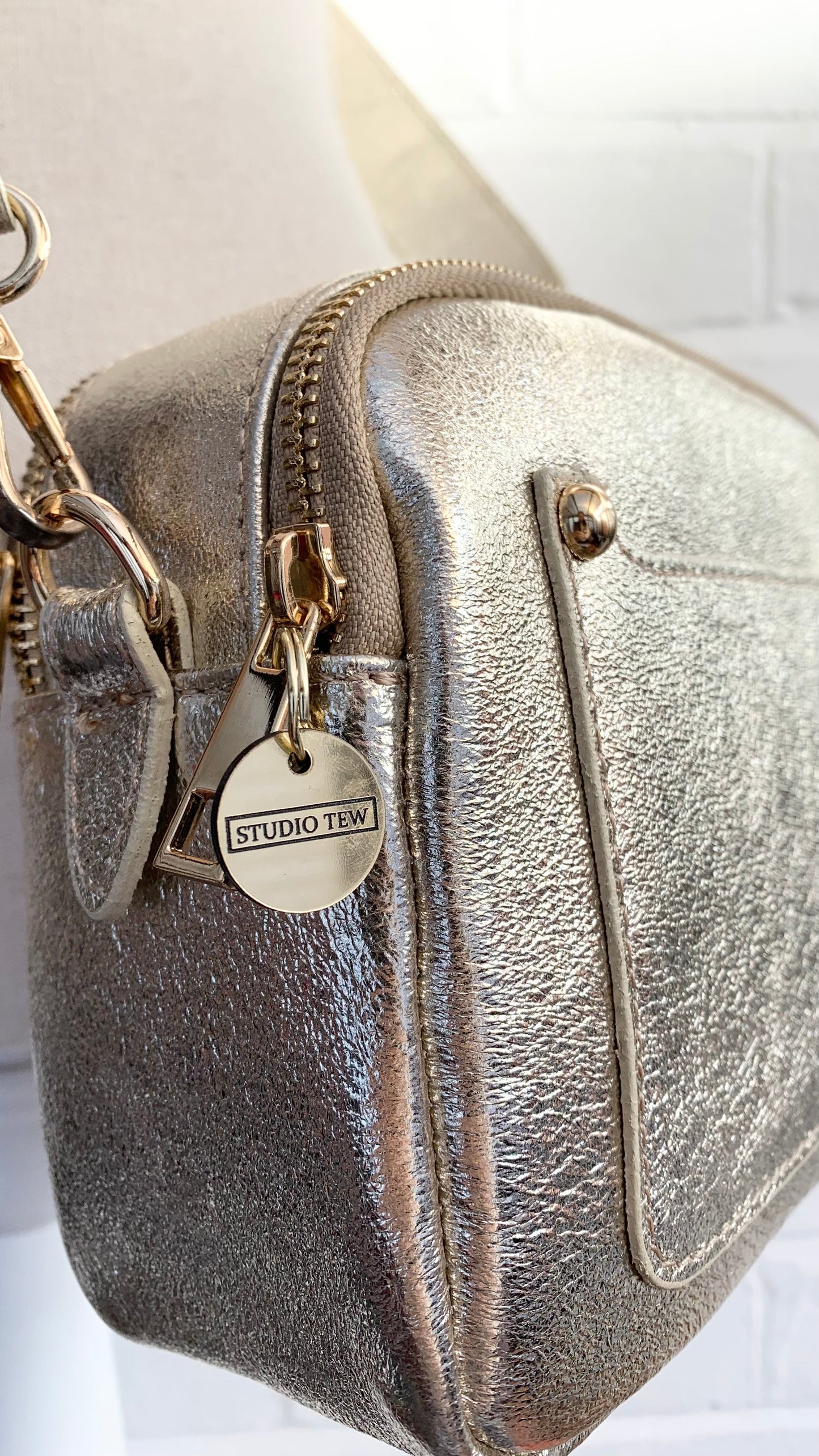 Gold Leather Double Zip Bag - Victoria STUDIO TEW