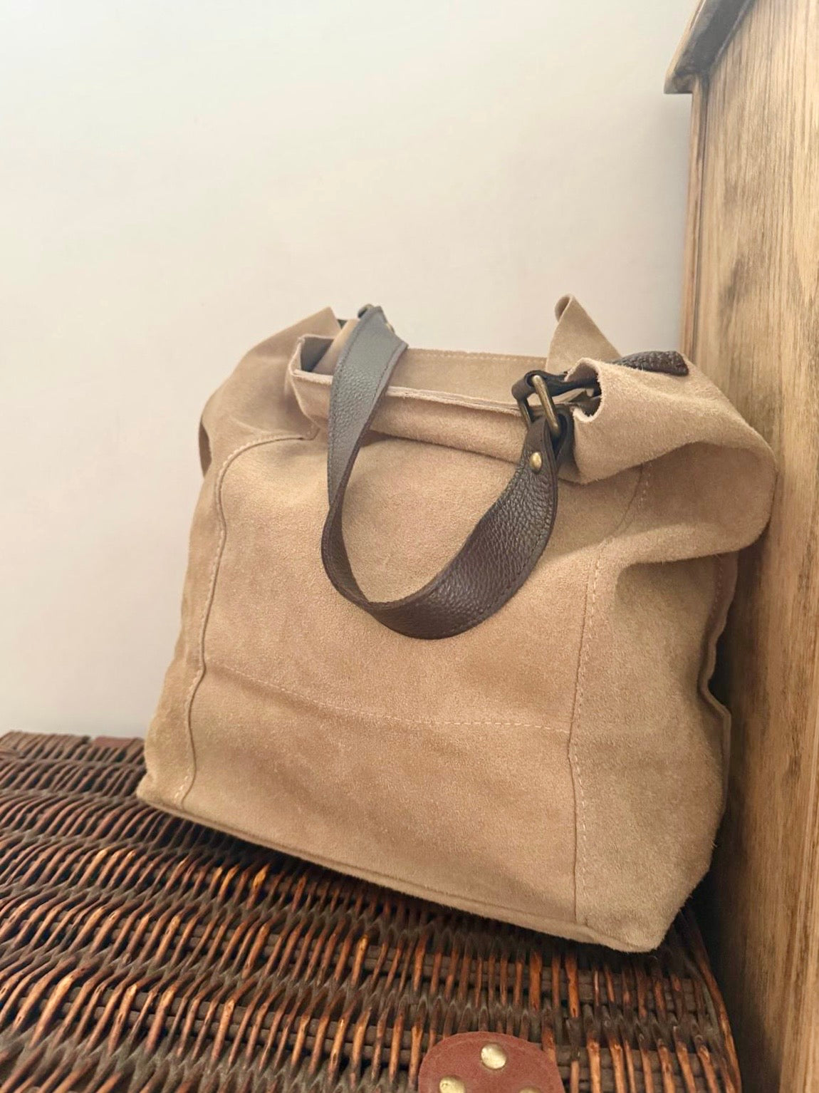 Beige Suede Shoulder Bag - Twiggy