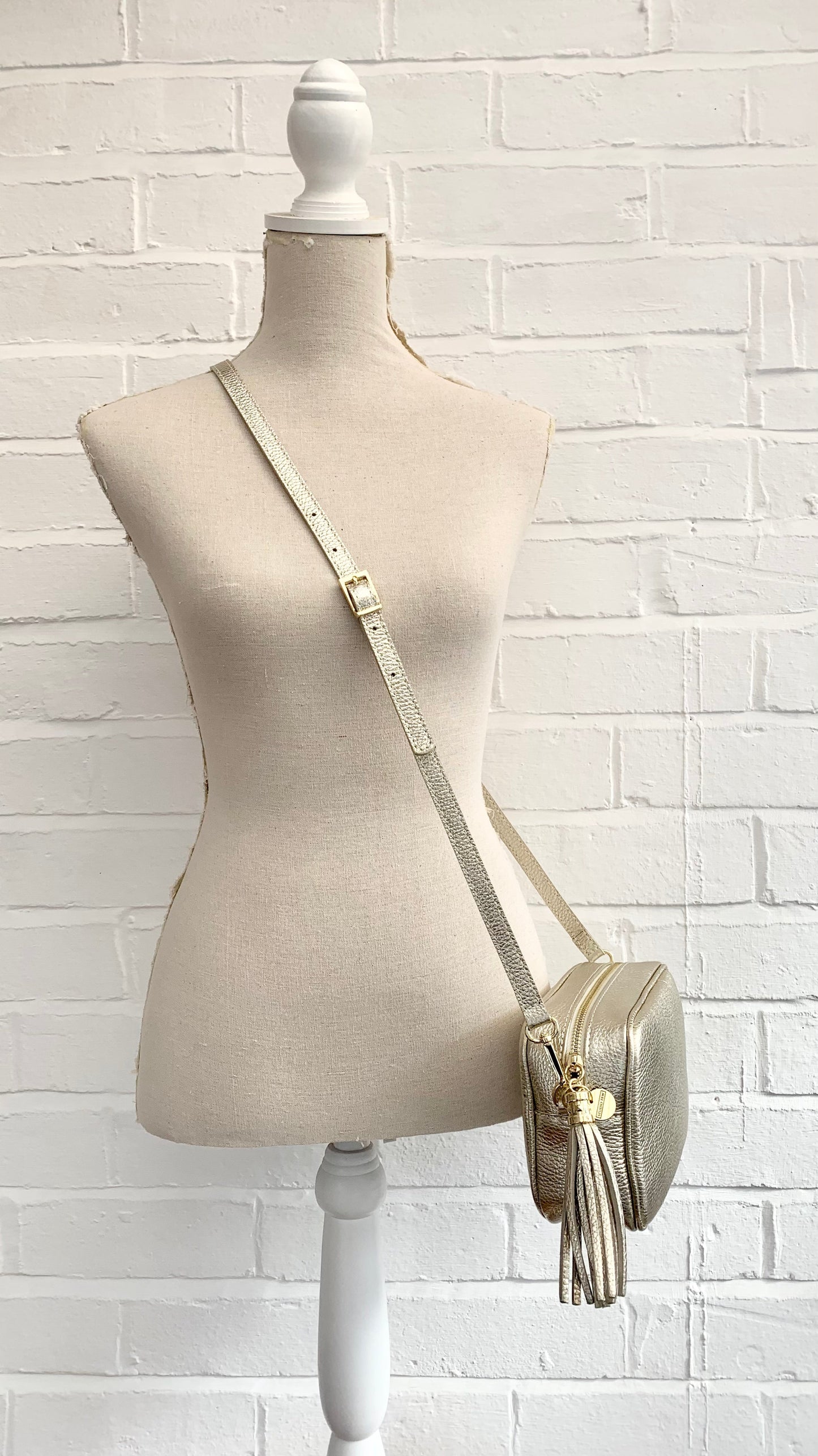 Gold Leather Crossbody Bag With Tassel - Darcy STUDIO TEW