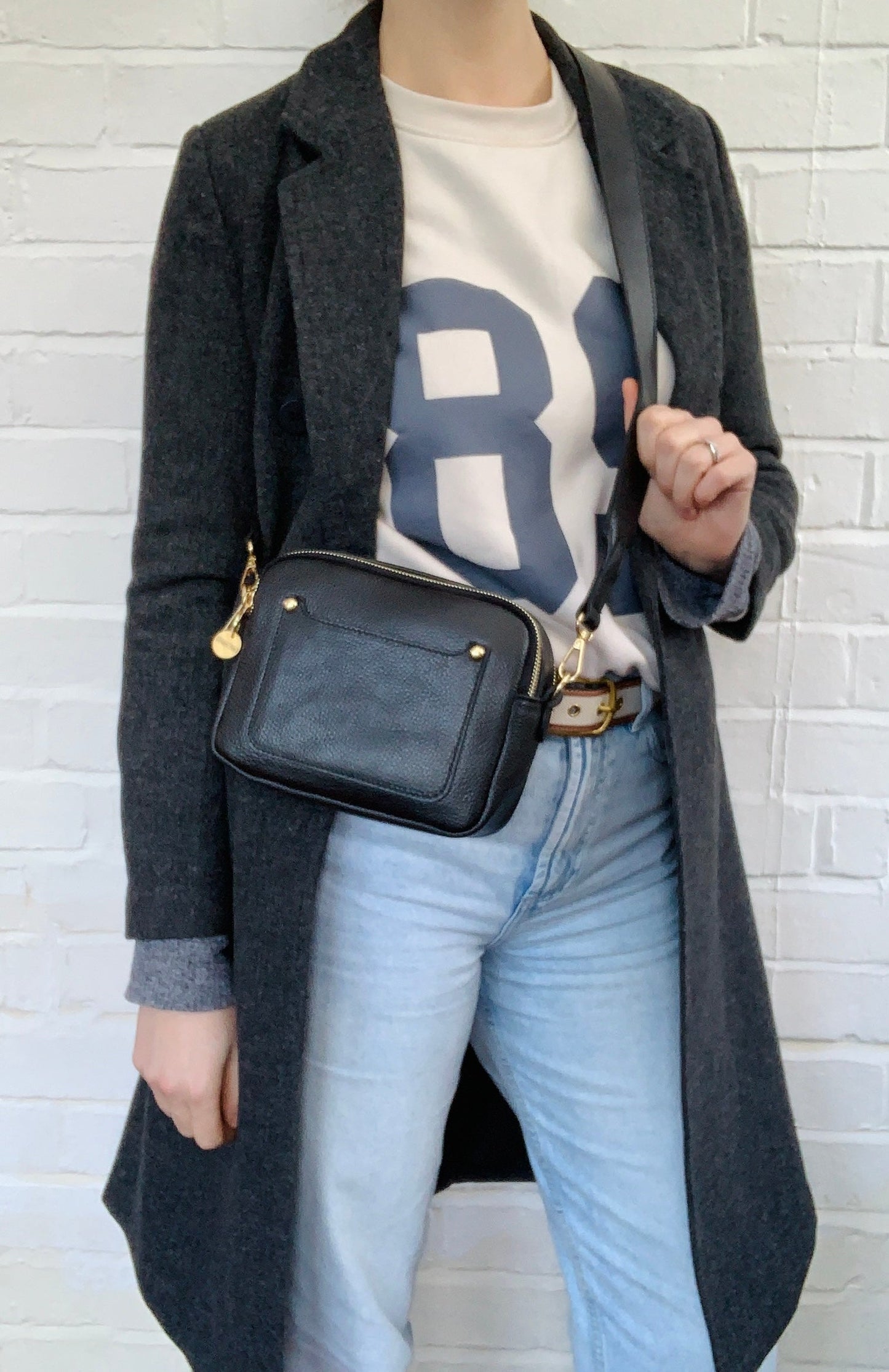 Black Leather Double Zip Bag - Victoria STUDIO TEW