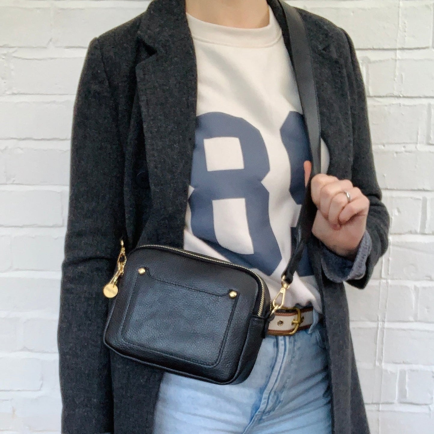 Black Leather Double Zip Bag - Victoria STUDIO TEW