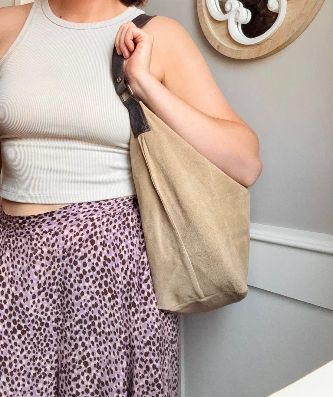 Beige Suede Shoulder Bag - Twiggy