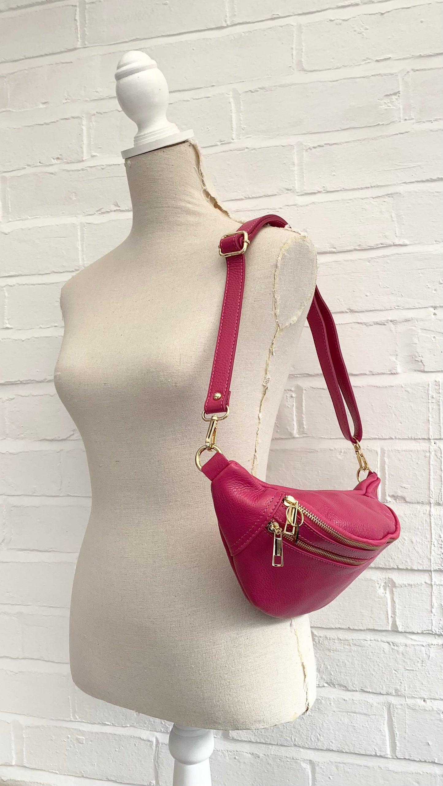 Fuchsia Leather Bag - Cecilia STUDIO TEW