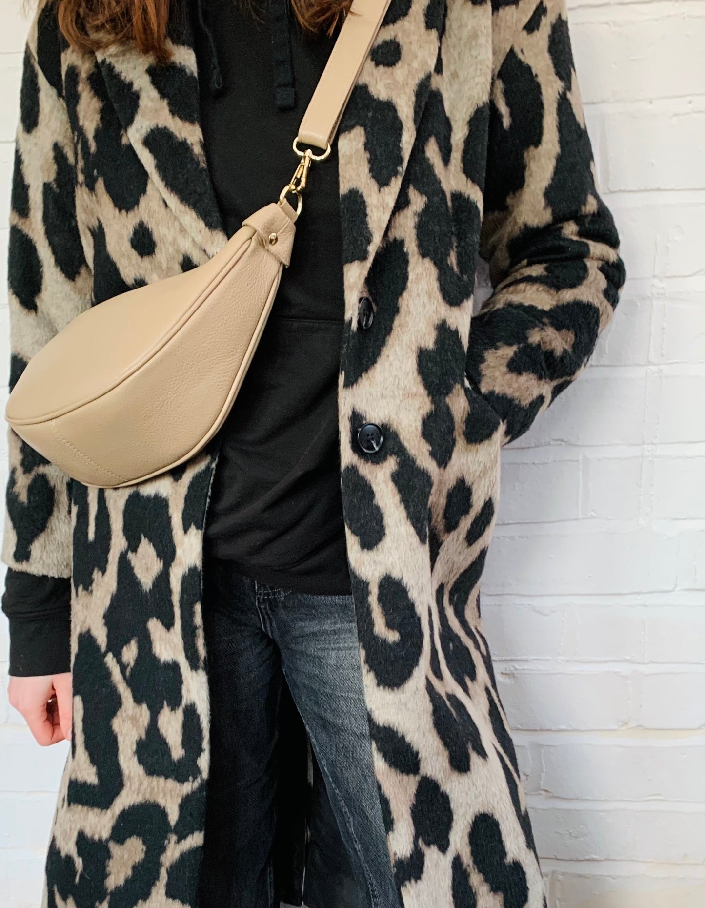 Pale Taupe Leather Moon Bag - Brooke STUDIO TEW