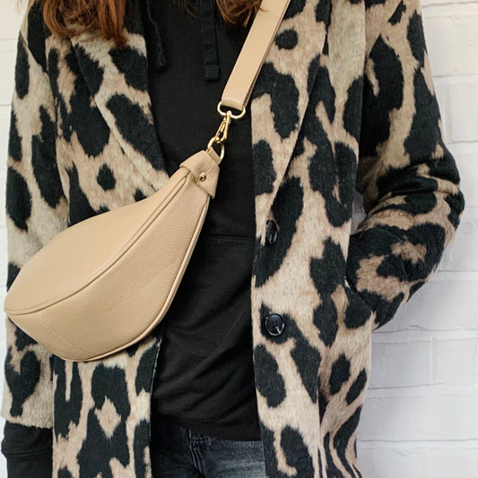 Pale Taupe Leather Moon Bag - Brooke STUDIO TEW