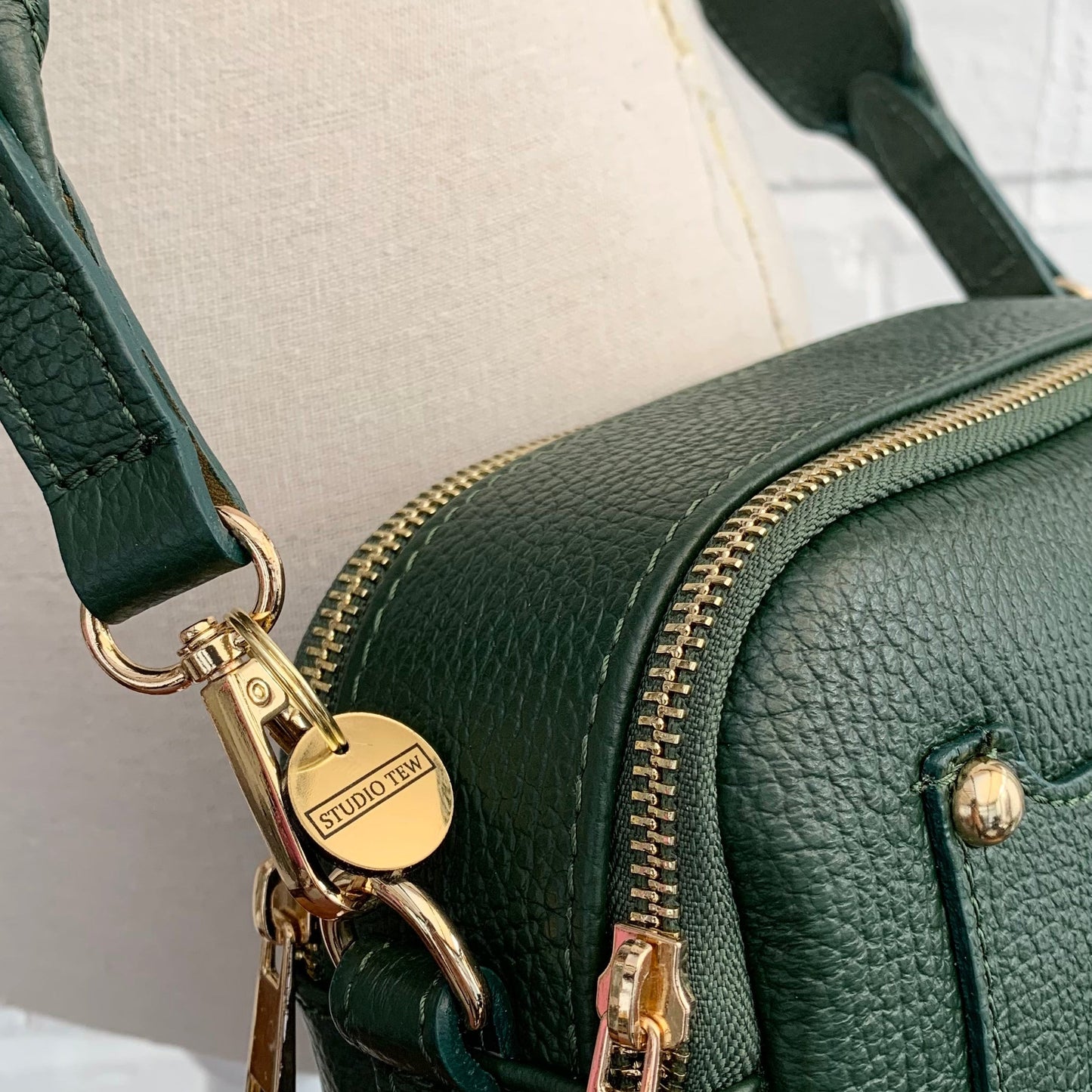 Dark Green Leather Double Zip Bag - Victoria STUDIO TEW