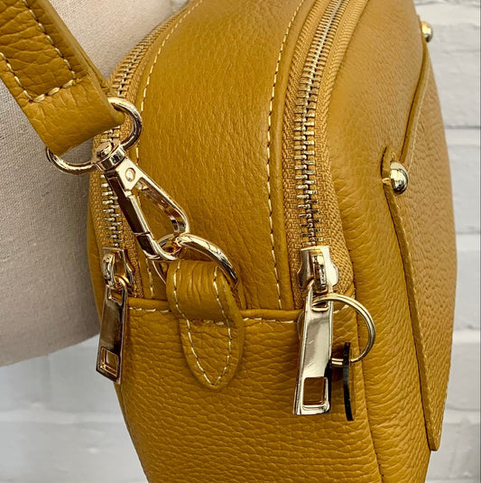 Mustard Leather Double Zip Bag - Victoria STUDIO TEW