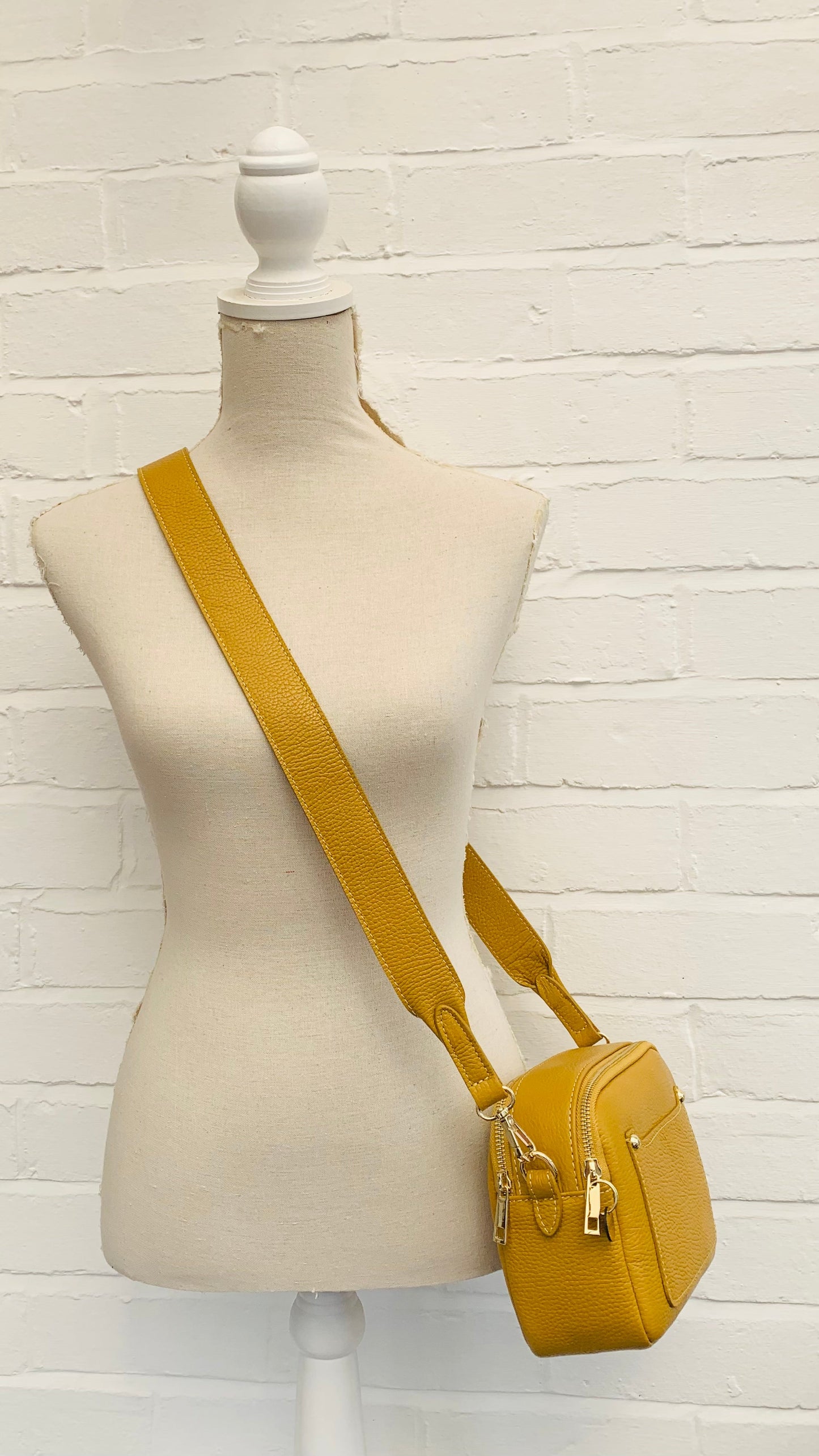 Mustard Leather Double Zip Bag - Victoria STUDIO TEW