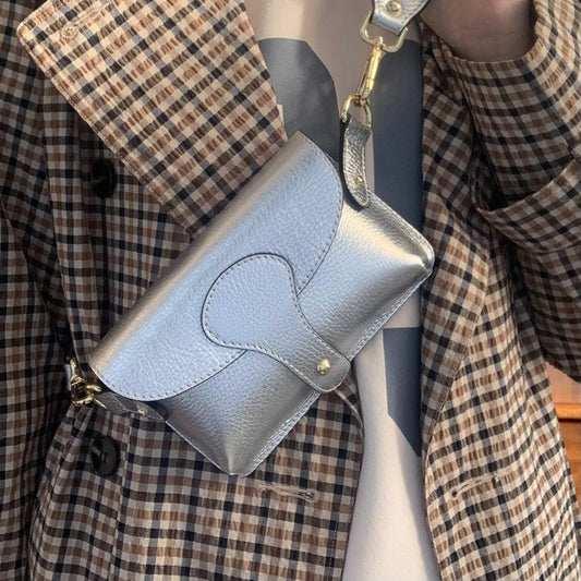 Silver Leather Compact Crossbody Bag - Vogue STUDIO TEW