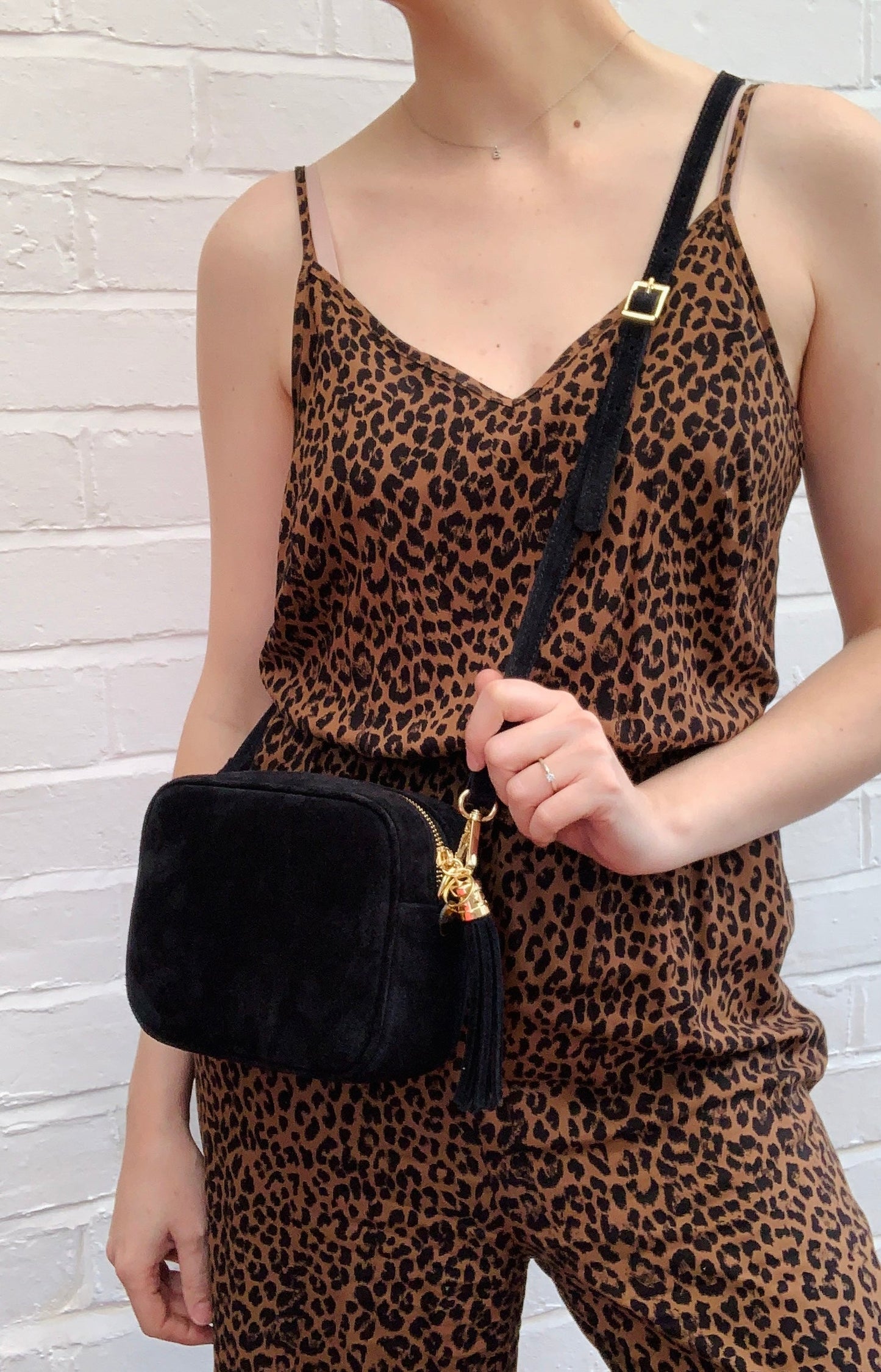 Black Suede Crossbody Bag With Tassel - Jean STUDIO TEW