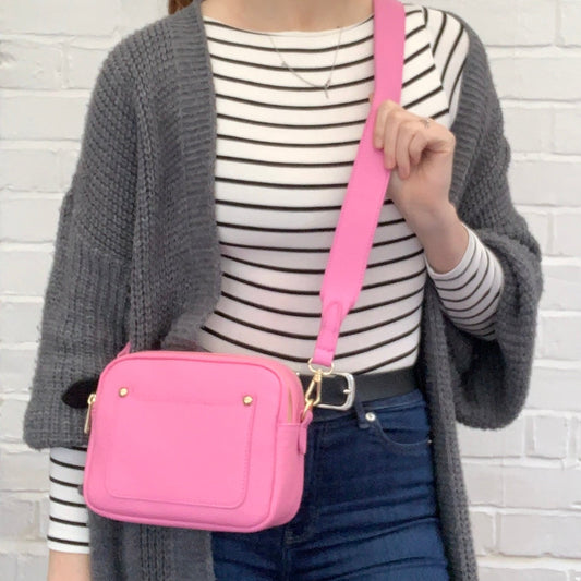 Bright Pink Leather Double Zip bag - Victoria STUDIO TEW