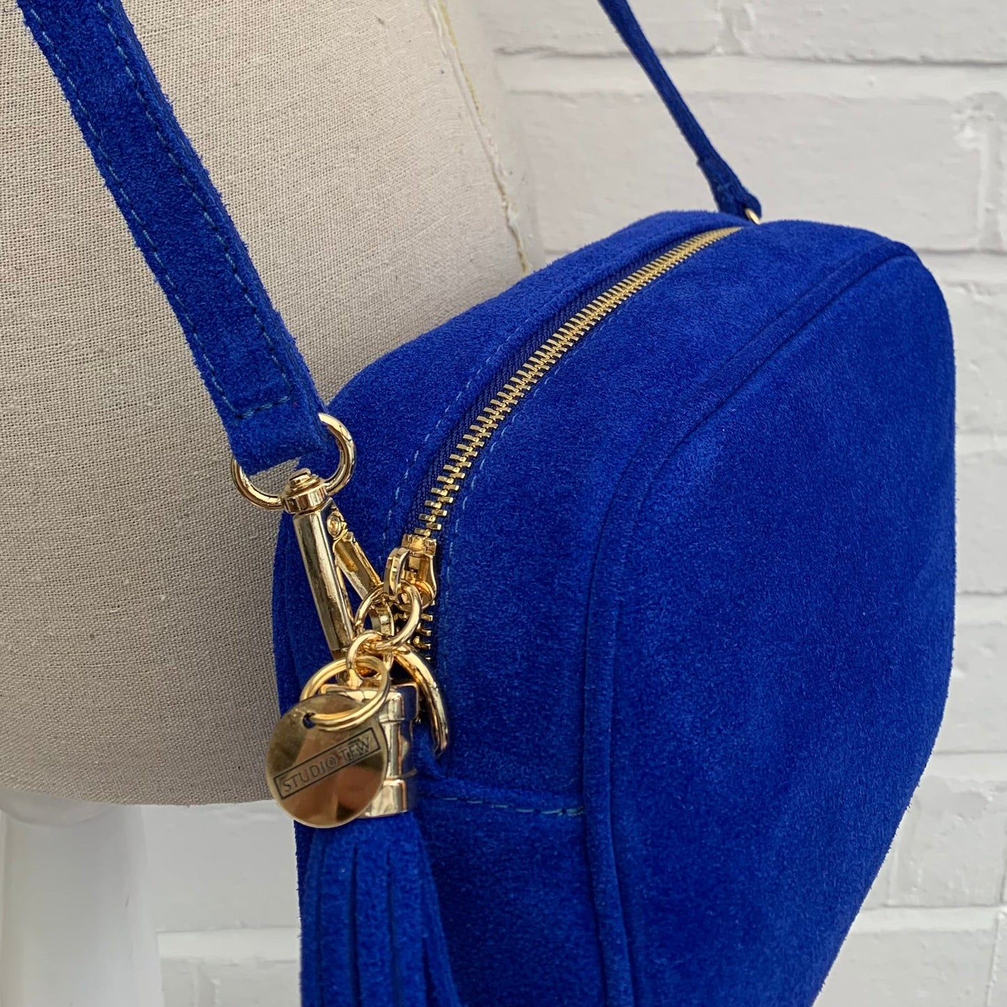 Royal Blue Suede Crossbody Bag With Tassel - Jean STUDIO TEW