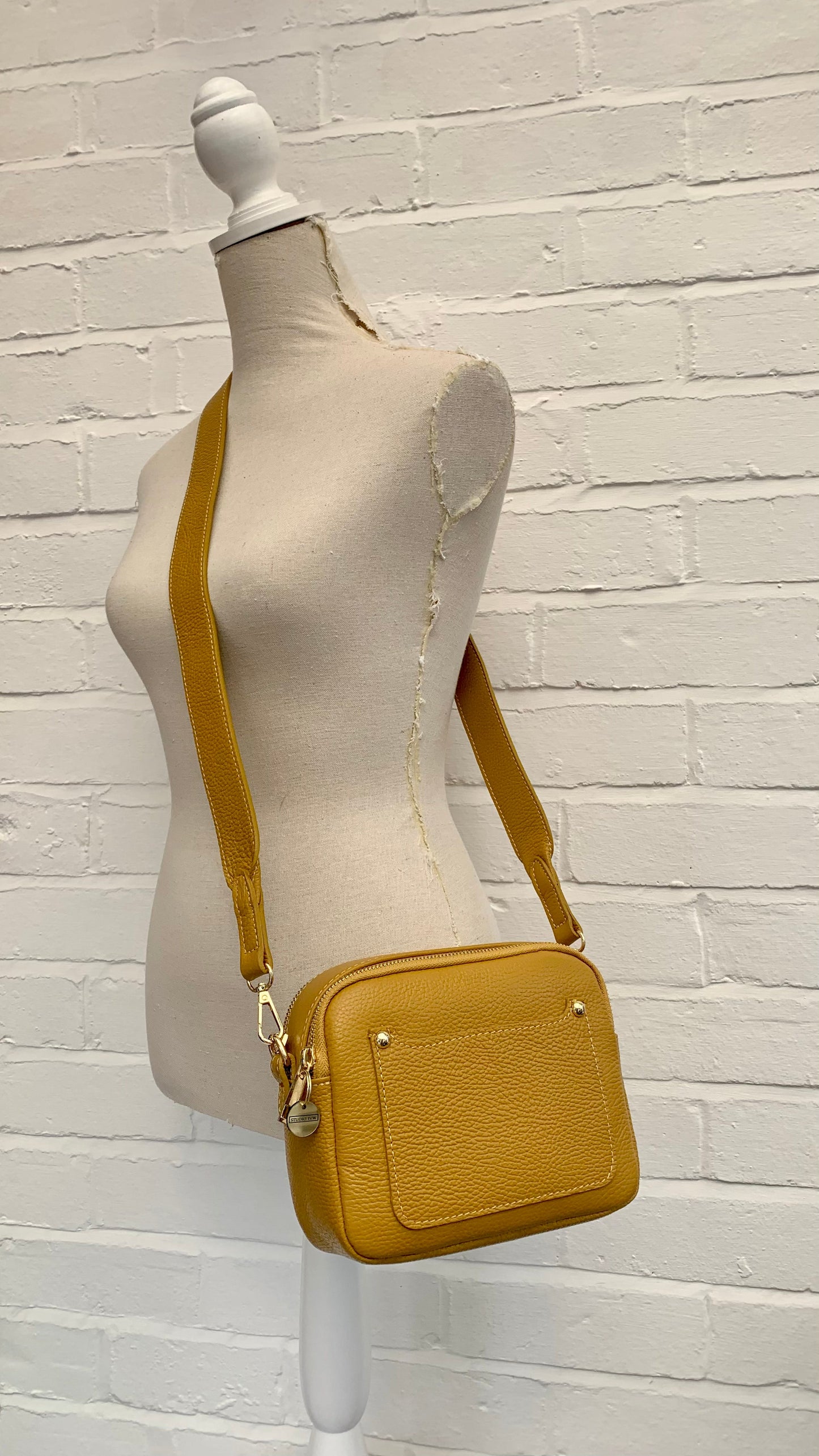 Mustard Leather Double Zip Bag - Victoria STUDIO TEW