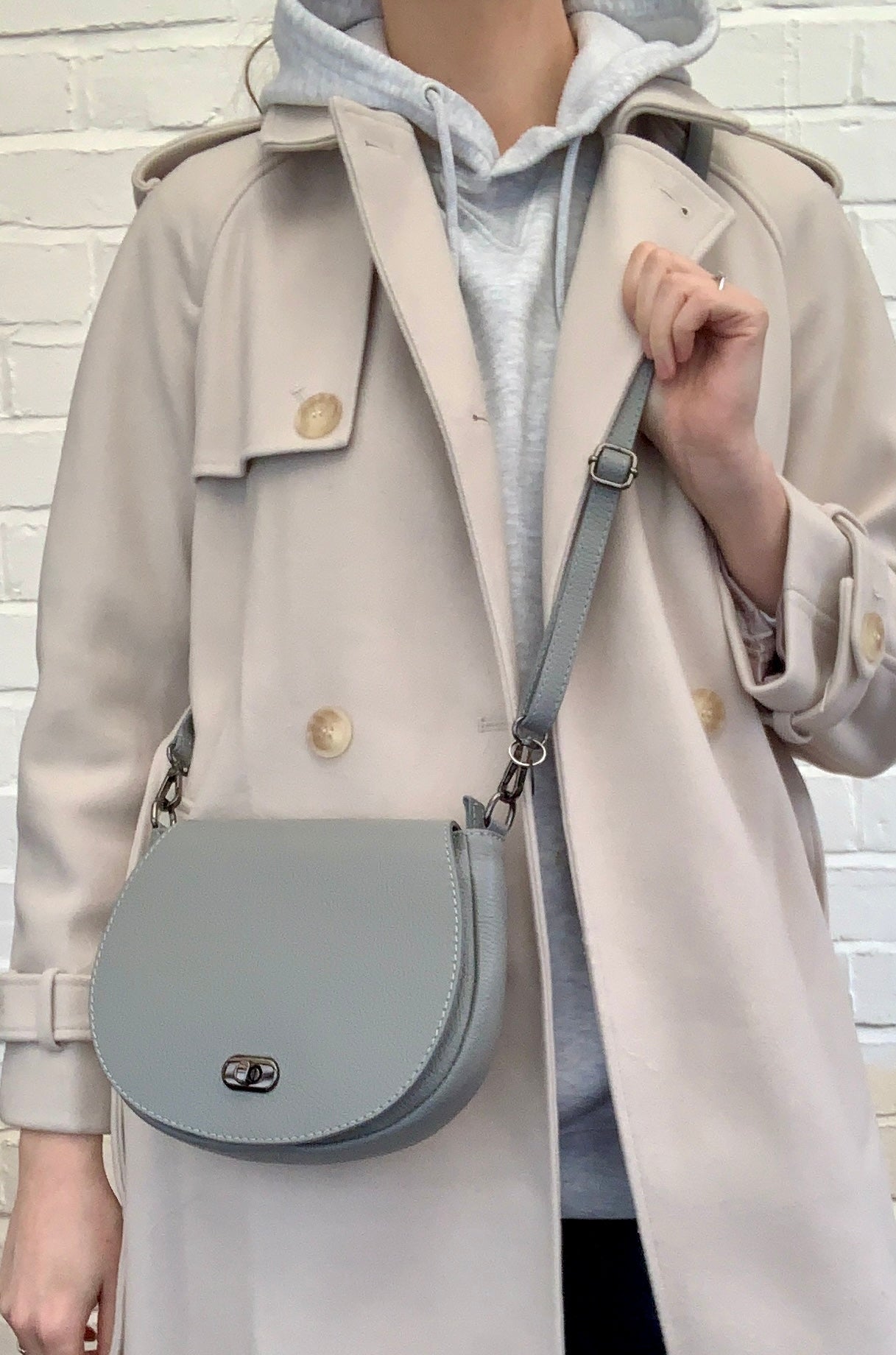 Light Grey Leather Satchel Bag STUDIO TEW