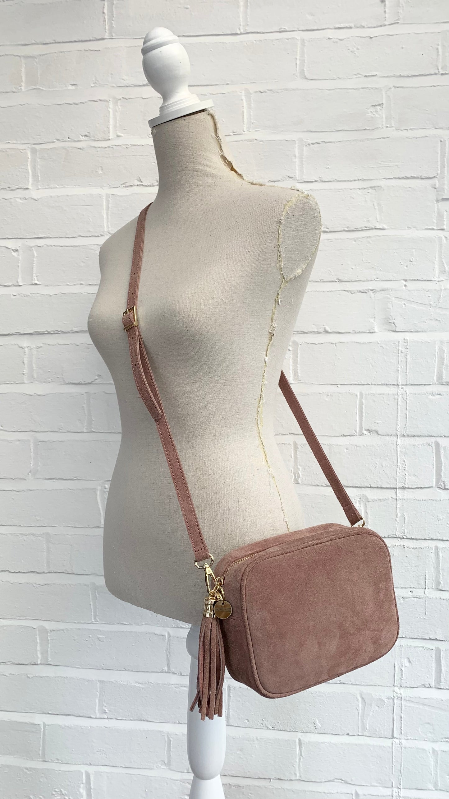 Rose Pink Suede Crossbody Bag With Tassel - Jean STUDIO TEW