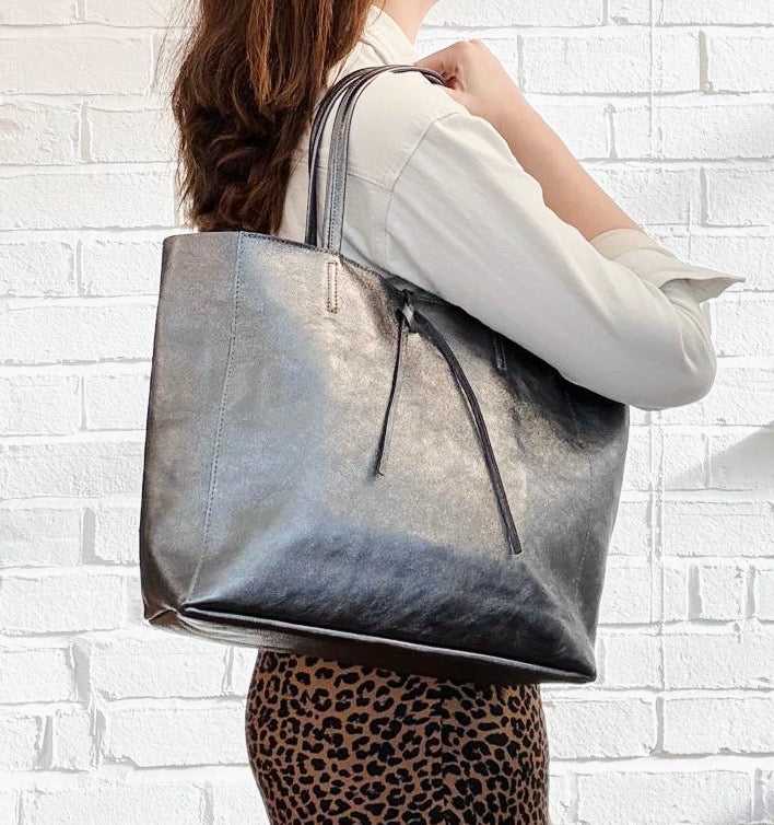 Pewter Spacious Shoulder Bag - Abbie