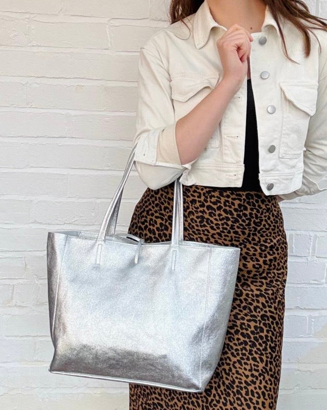 Silver Spacious Shoulder Bag - Abbie