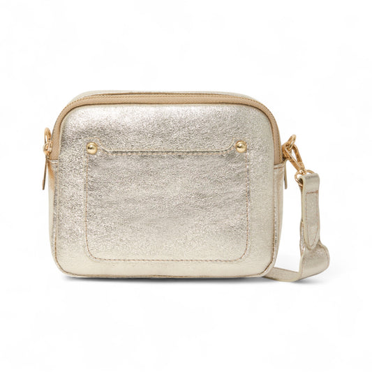 Sac double zip en cuir doré - Victoria