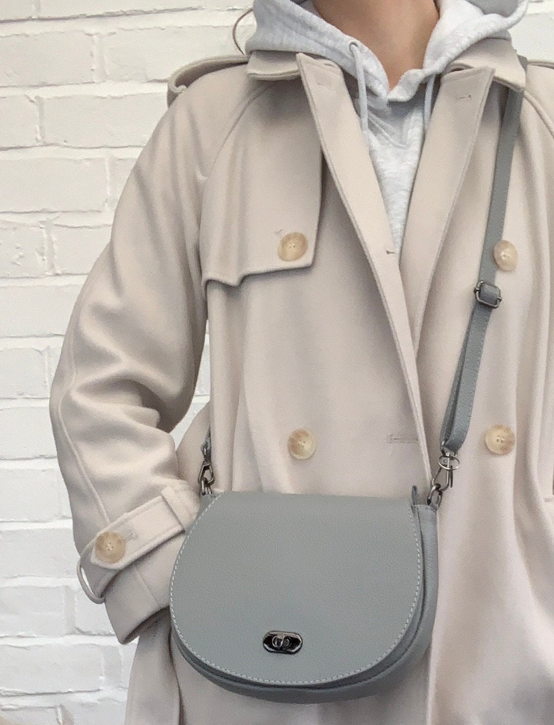 Light Grey Leather Satchel Bag STUDIO TEW