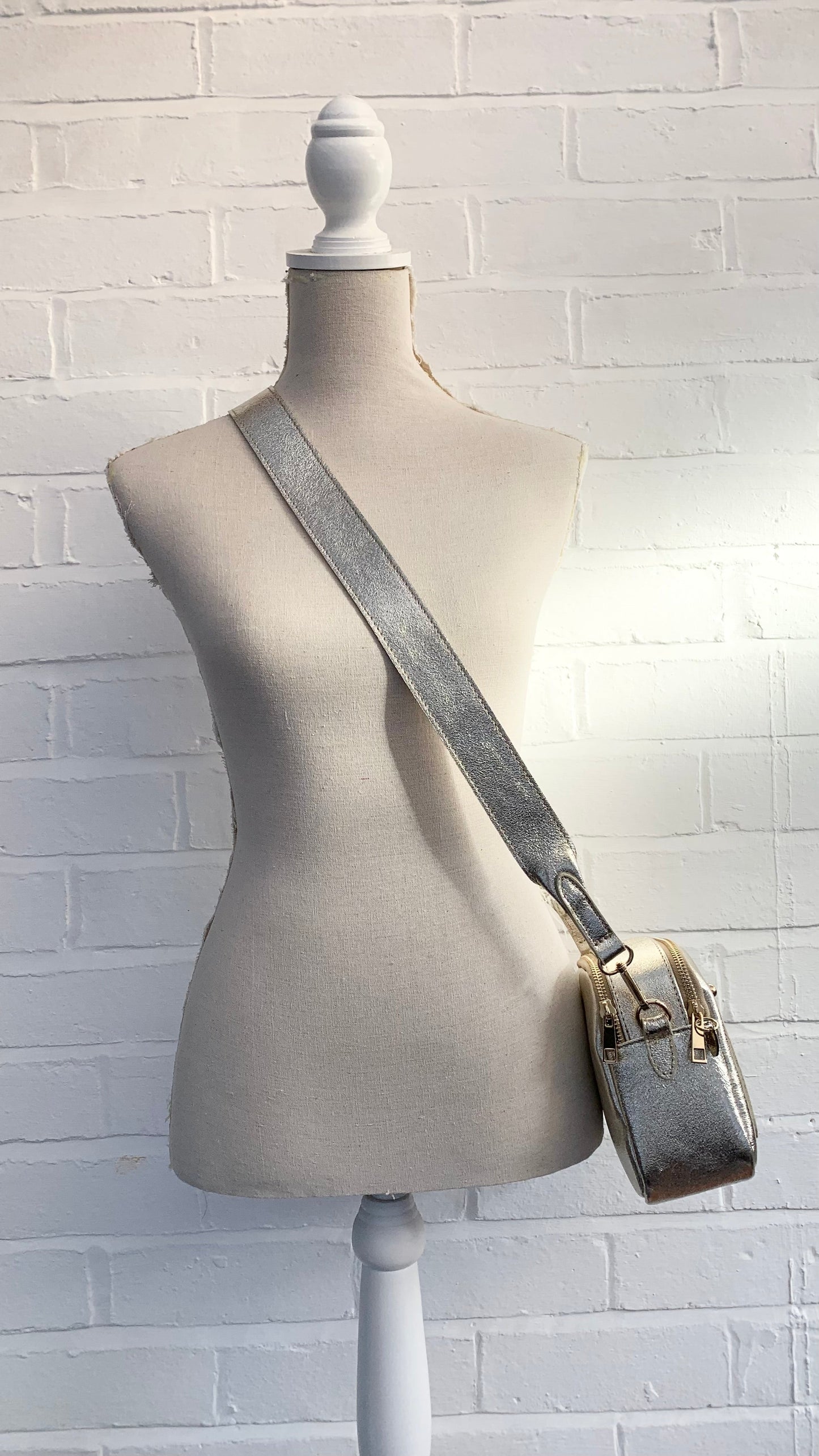 Gold Leather Double Zip Bag - Victoria STUDIO TEW
