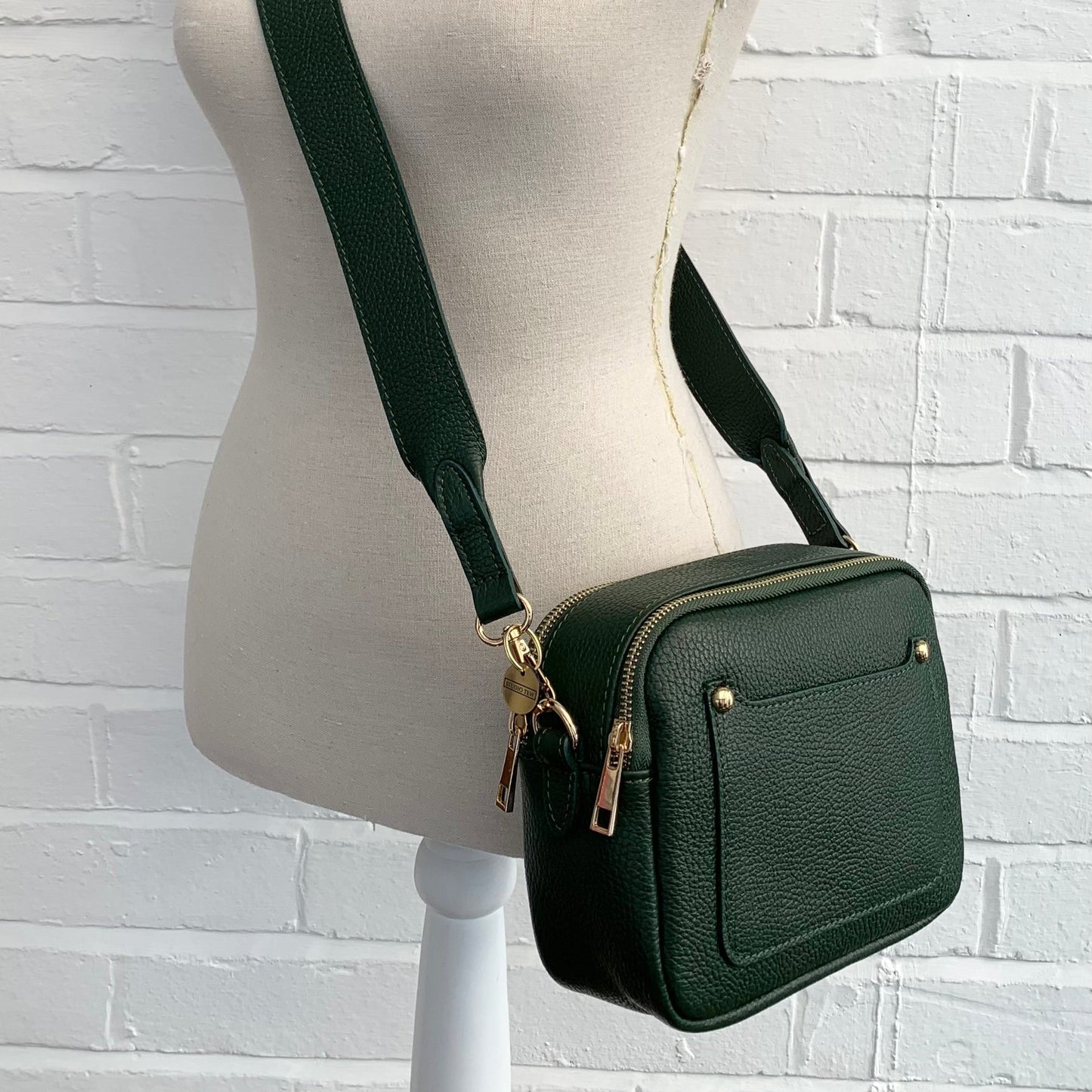 Dark Green Leather Double Zip Bag - Victoria STUDIO TEW