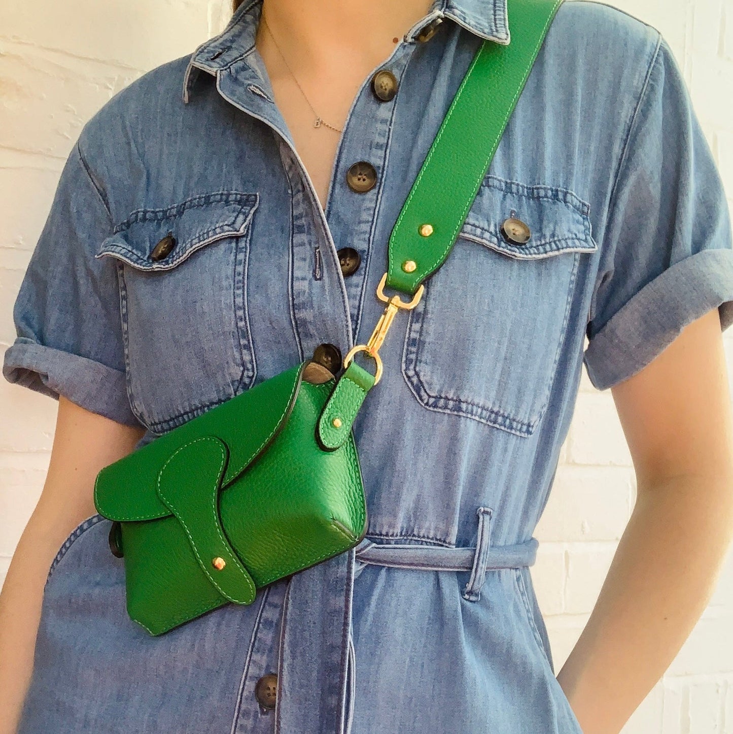 Green Leather Compact Crossbody Bag - Vogue STUDIO TEW