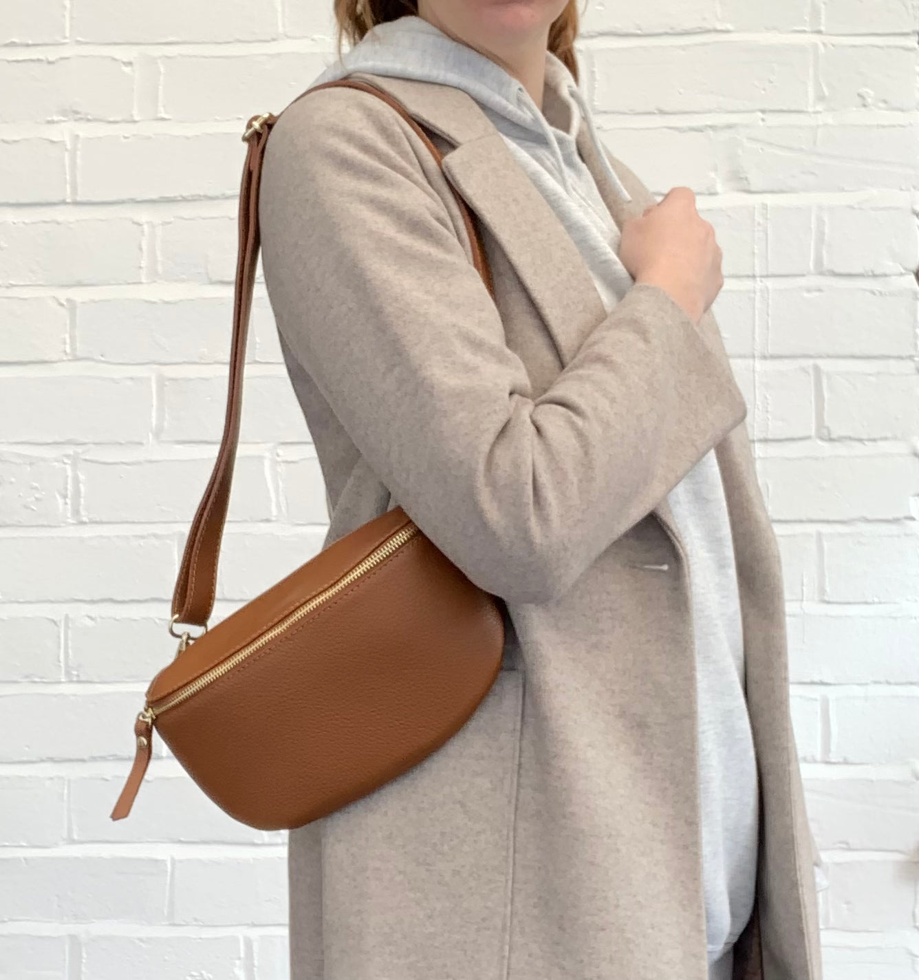 Tan Large Leather Sling Bag - Felicity STUDIO TEW