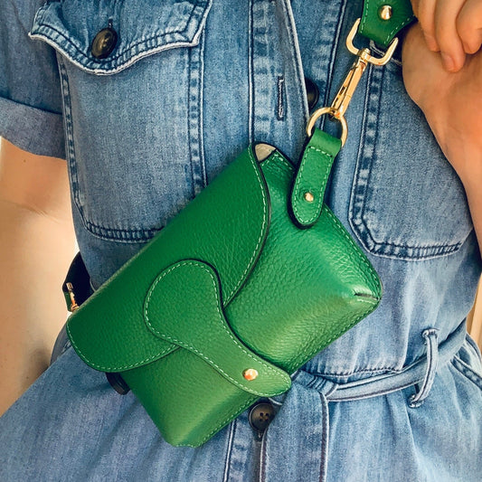 Green Leather Compact Crossbody Bag - Vogue STUDIO TEW