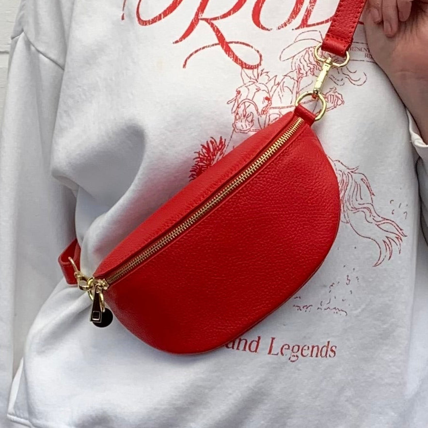 Red Leather Bum Bag - Aurora STUDIO TEW
