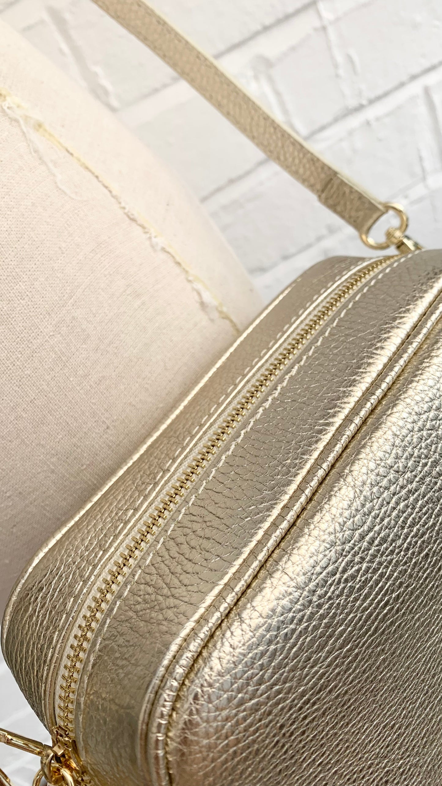 Gold Leather Crossbody Bag With Tassel - Darcy STUDIO TEW