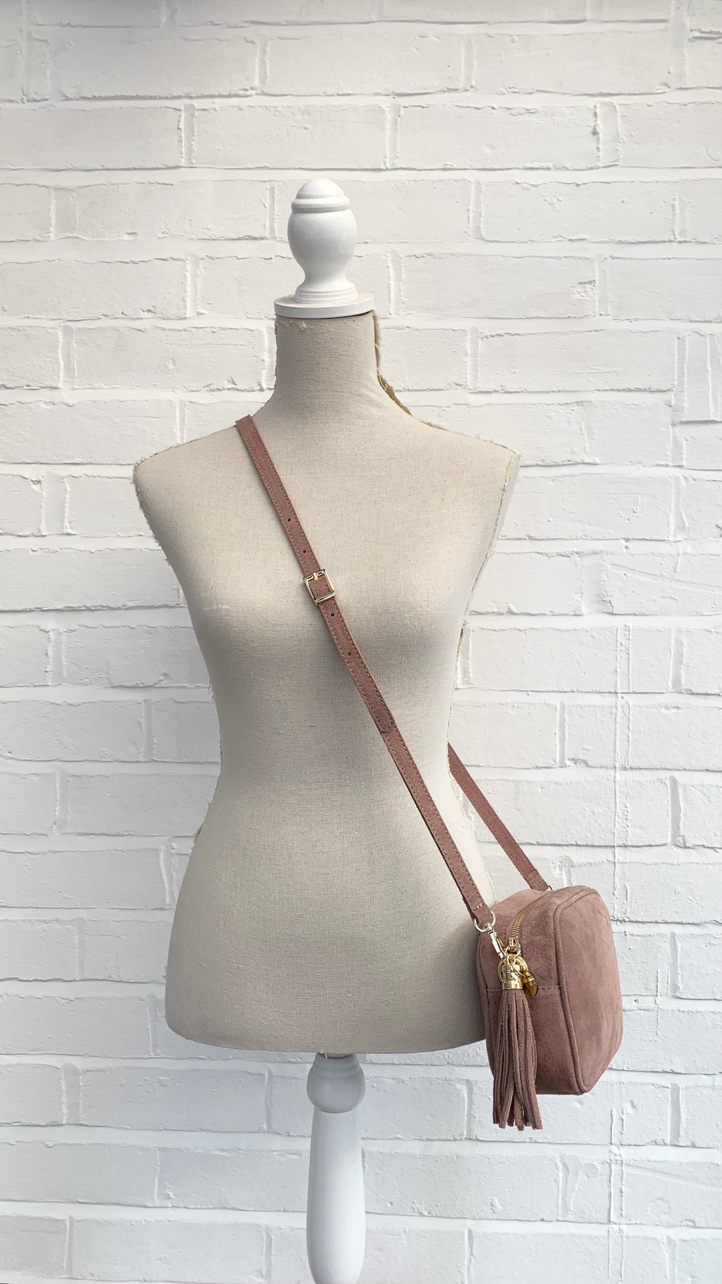Rose Pink Suede Crossbody Bag With Tassel - Jean STUDIO TEW