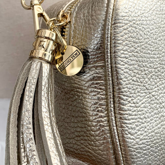 Gold Leather Crossbody Bag With Tassel - Darcy STUDIO TEW