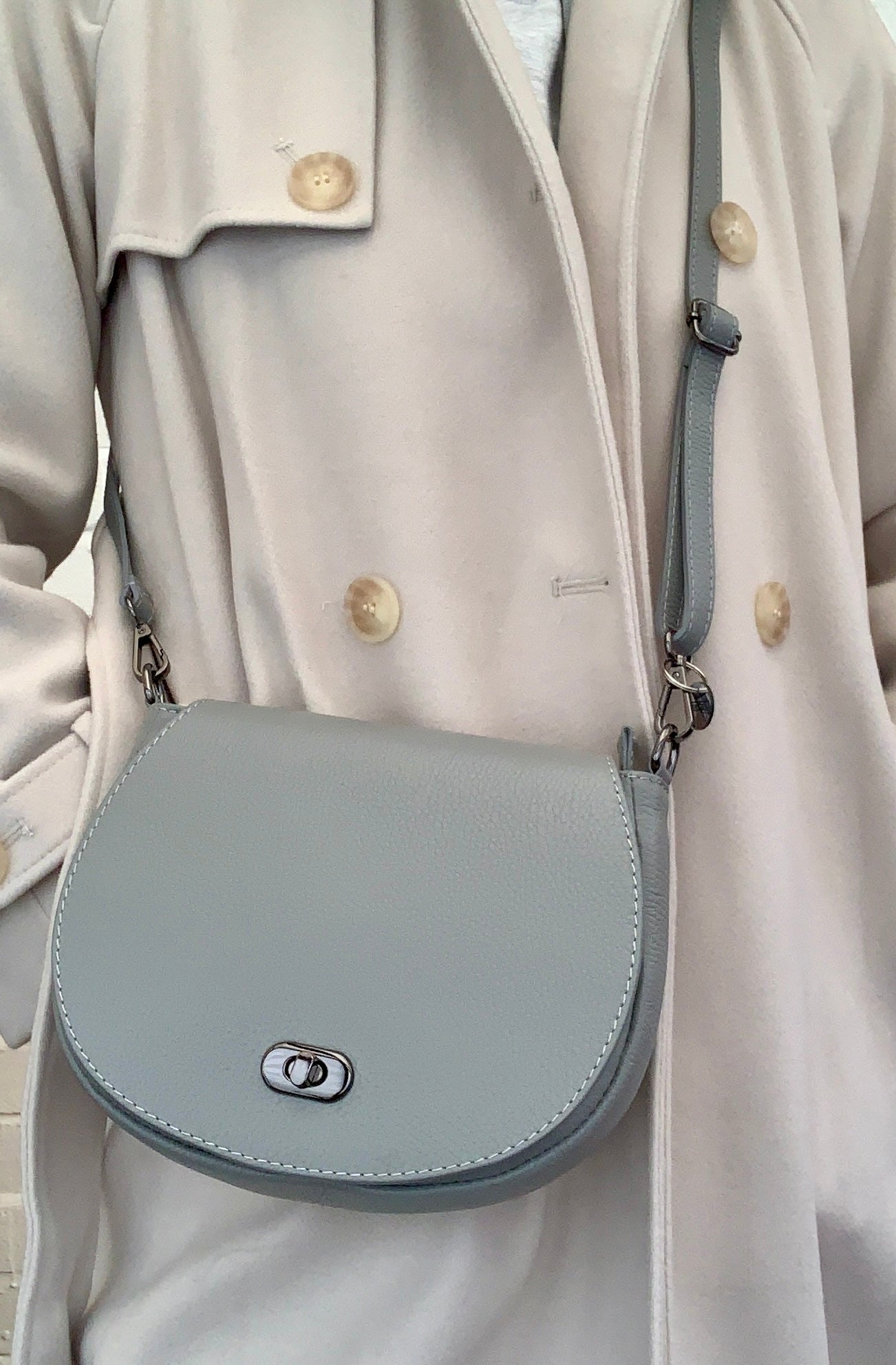 Light Grey Leather Satchel Bag STUDIO TEW