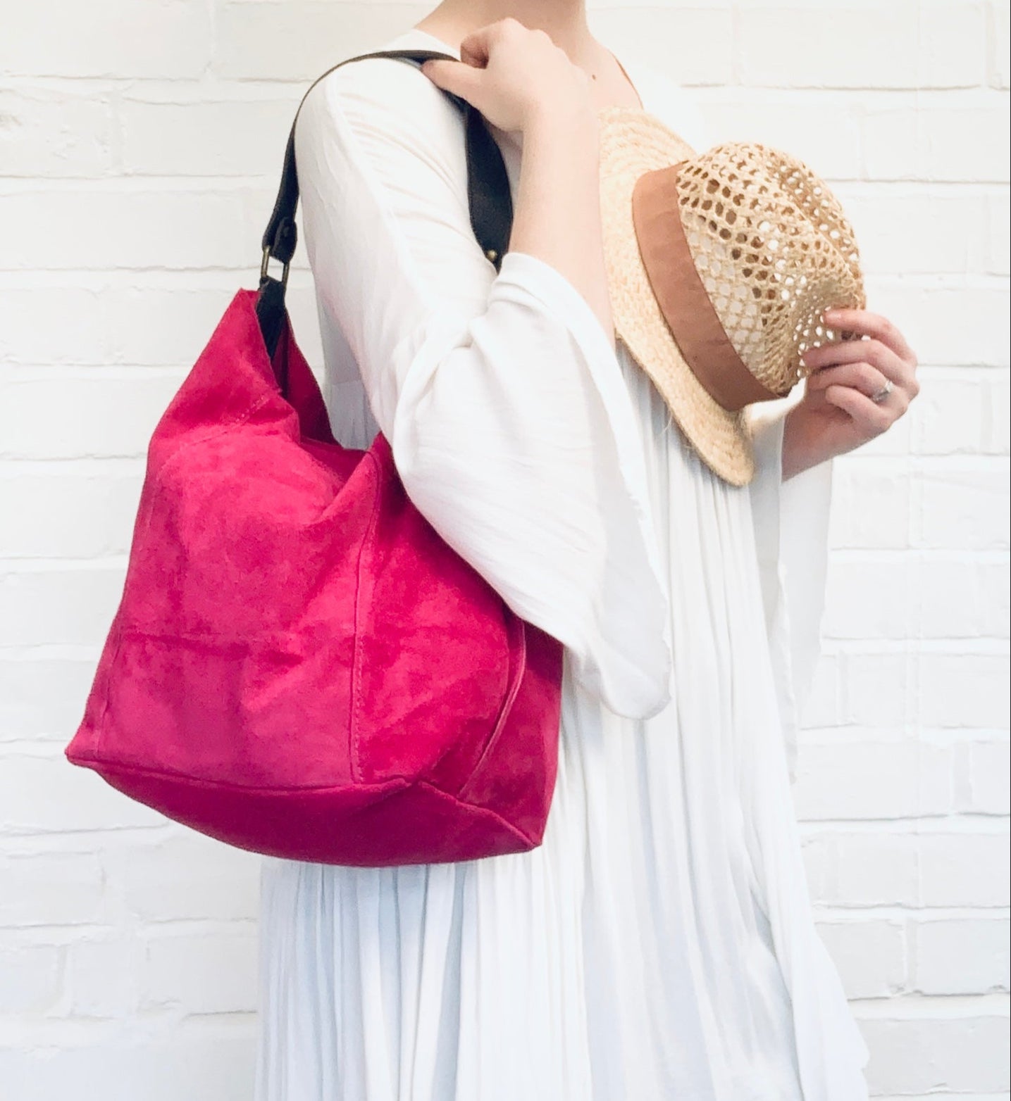 Fuchsia Suede Shoulder Bag - Twiggy