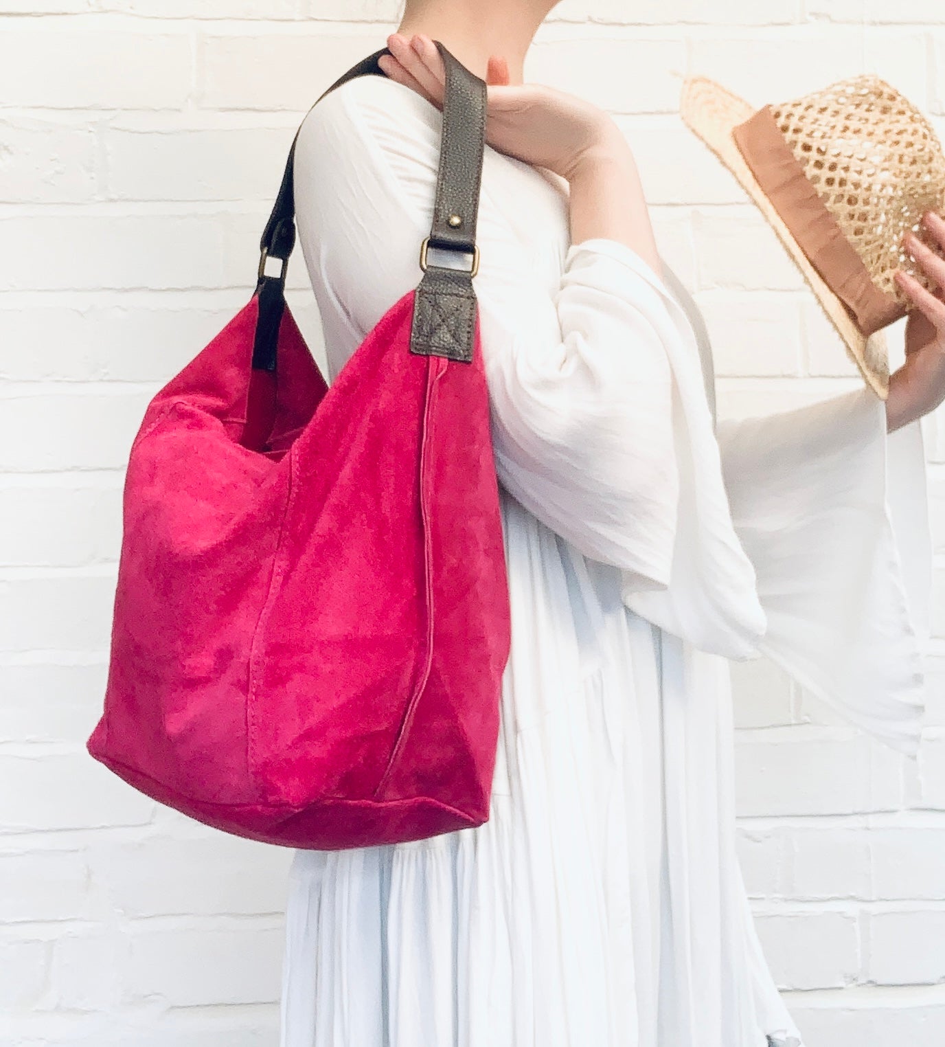 Fuchsia Suede Shoulder Bag - Twiggy