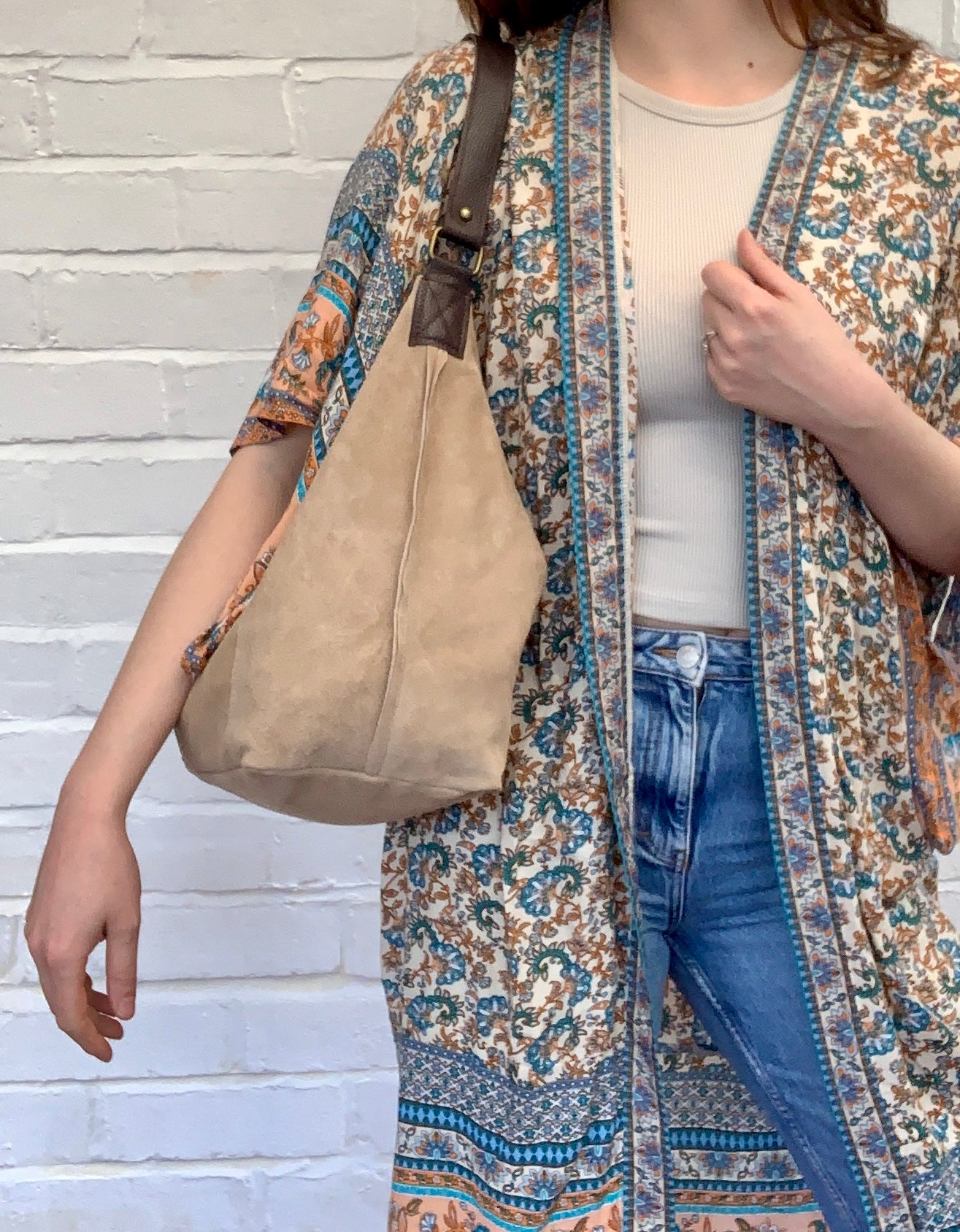 Beige Suede Shoulder Bag - Twiggy