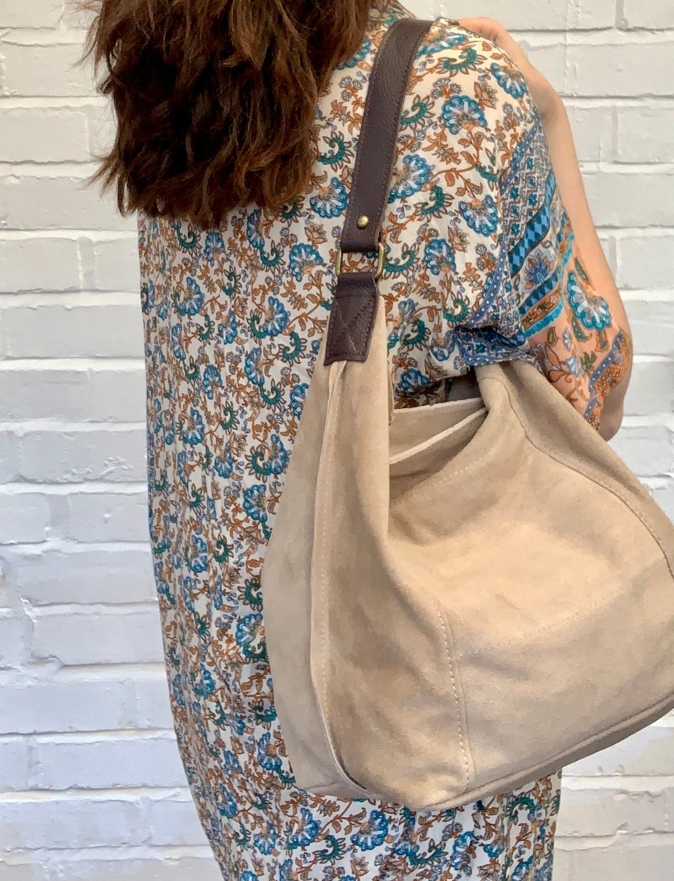 Beige Suede Shoulder Bag - Twiggy