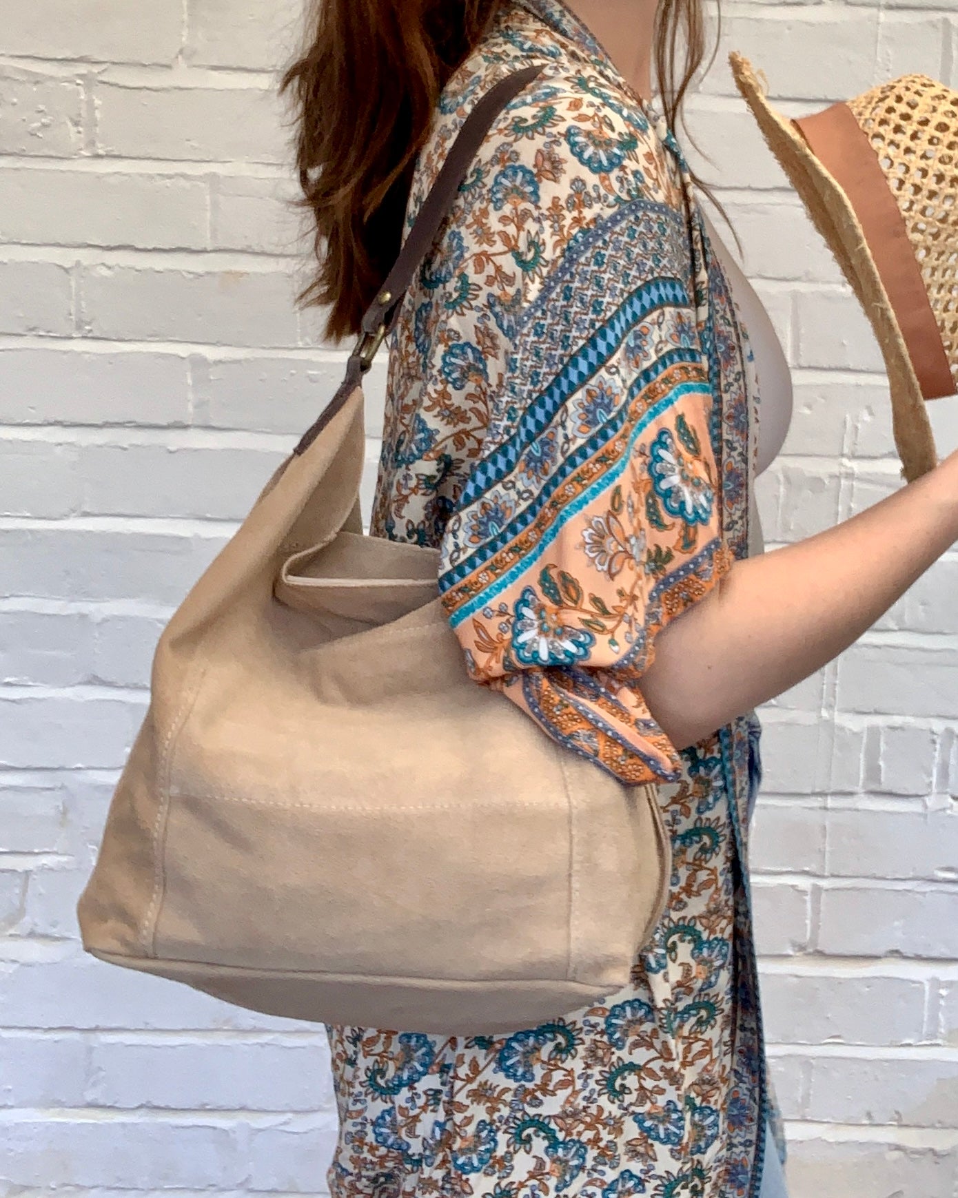 Beige Suede Shoulder Bag - Twiggy